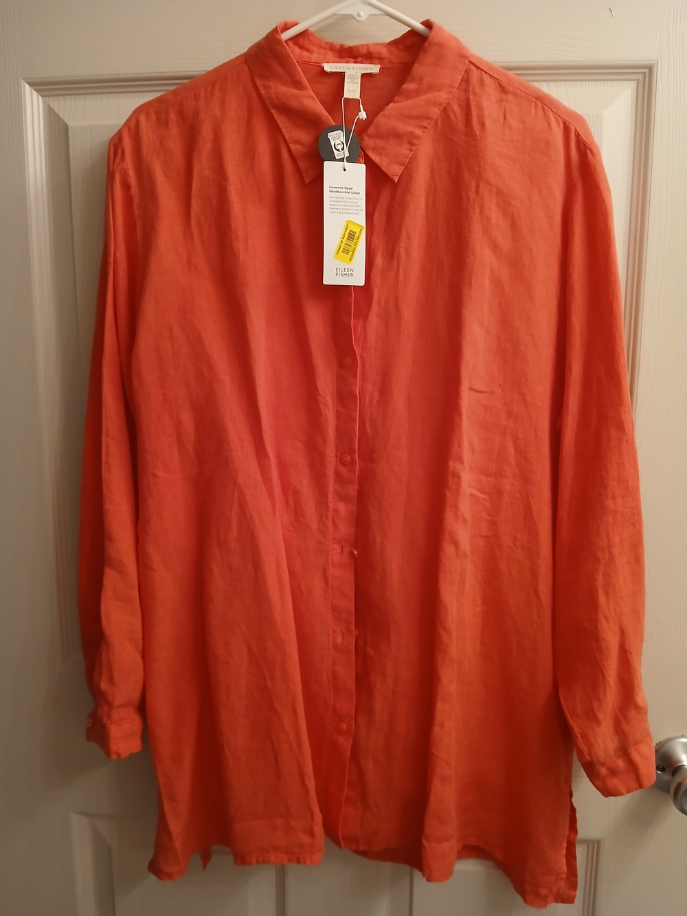 Eileen Fisher Watermelon Color Linen Button-Front Shirt